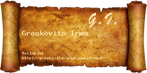 Greskovits Irma névjegykártya